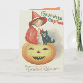 Cute Witch Black Cat Jack O Lantern Kaart