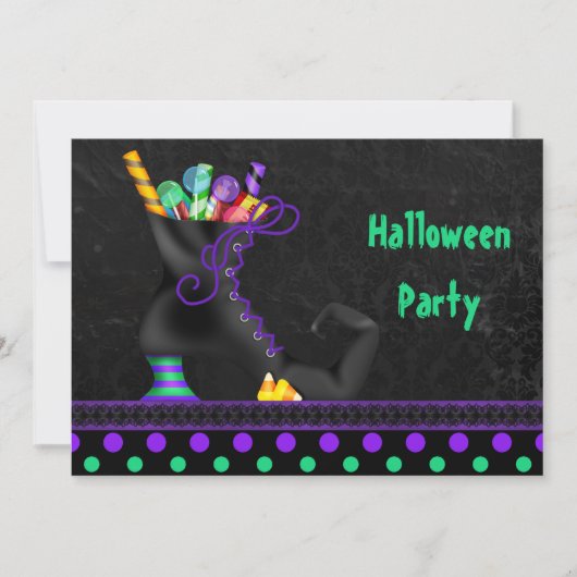 Cute Witch Boot with Snoep Halloween Party Kaart (Voorkant)