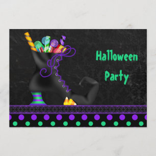 Cute Witch Boot with Snoep Halloween Party Kaart