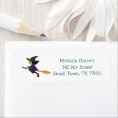 Cute Witch Broom Halloween Custom Etiket (Insitu)