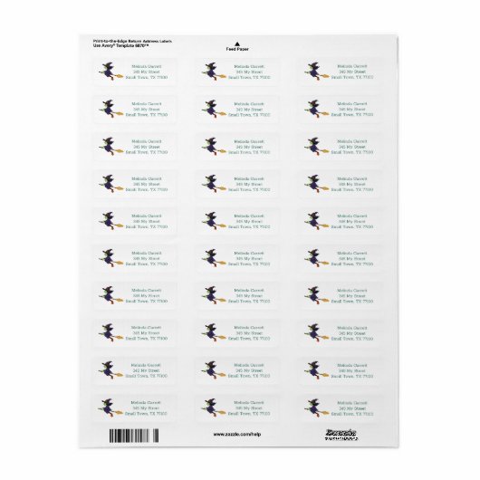 Cute Witch Broom Halloween Custom Etiket (Full Sheet)