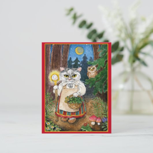 Cute witch cat fantasy briefkaart (Staand voorkant)