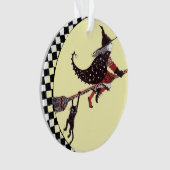 Cute Witch en Cat on Broom Ornament (voorkant)