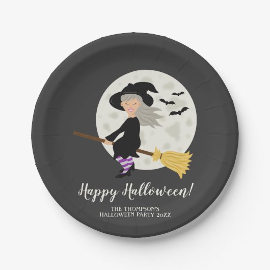 Cute Witch en  Halloween Event Text Papieren Bordje (Voorkant)