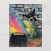 Cute witch frog doing a rainbow spell briefkaart (Voorkant)