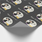 Cute Witch Girl Flying & Happy Halloween Text Cadeaupapier (Hoek)