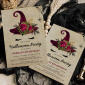 Cute Witch Girls Halloween Kinder Burgundy Birthda Kaart