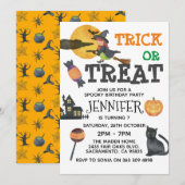 Cute Witch Halloween Birthday Invitation Kaart (Voorkant / Achterkant)
