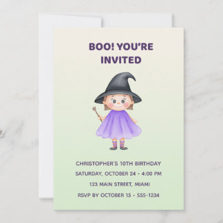 Cute Witch Halloween Birthday Invitation | Kids Kaart
