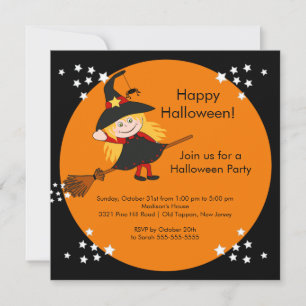 Cute Witch Halloween Party Invitation for children Kaart