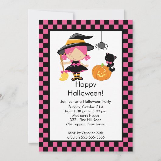 Cute Witch Halloween Party Invitation Kaart (Voorkant)