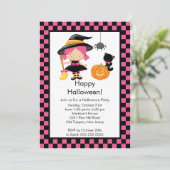 Cute Witch Halloween Party Invitation Kaart (Staand voorkant)