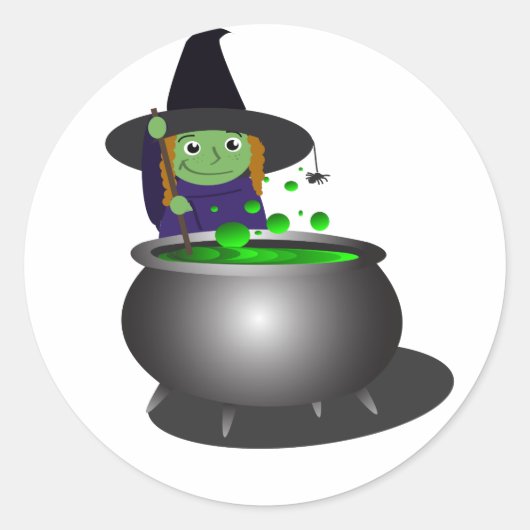 Cute Witch Halloween Ronde Sticker (Voorkant)