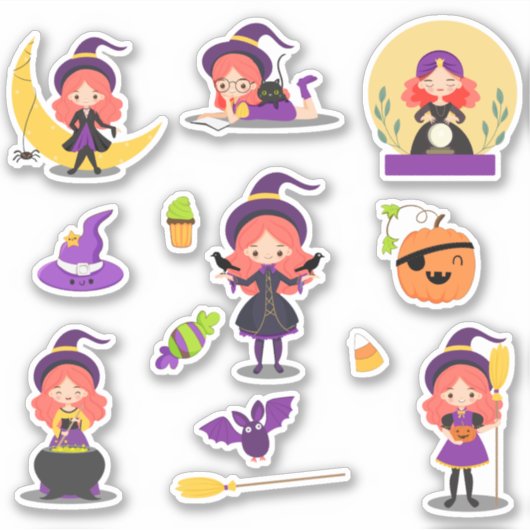 Cute witch Halloween Sticker (Voorkant)