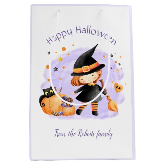 Cute Witch Happy Halloween Persoonlijke Gift Bag Medium Cadeauzakje (Voorkant)