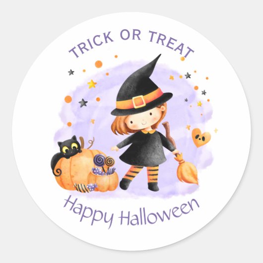 Cute Witch Happy Halloween Stickers (Voorkant)
