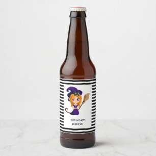Cute Witch in Paars Pet Halloween Bier Etiket