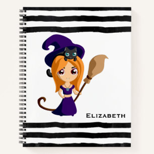 Cute Witch in Paars Pet Halloween Notitieboek