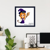 Cute Witch in Paars Pet Halloween Poster (Thuiskantoor)