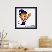 Cute Witch in Paars Pet Halloween Poster (Keuken)