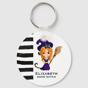 Cute Witch in Paars Pet Halloween Sleutelhanger