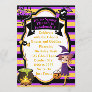 Cute Witch met Cauldron Halloween Birthday Invite Kaart