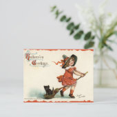 Cute  Witch op Broom Halloween Briefkaart (Staand voorkant)