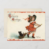 Cute  Witch op Broom Halloween Briefkaart (Voorkant / Achterkant)