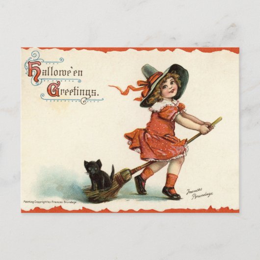 Cute  Witch op Broom Halloween Briefkaart (Voorkant)
