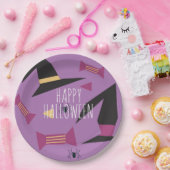 Cute Witch Pet Halloween Party Pattern Paars Papieren Bordje (Feest)