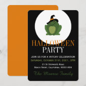 Cute Witch Toad, Halloween Party Invitation Kaart (Voorkant / Achterkant)