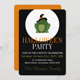 Cute Witch Toad, Halloween Party Invitation Kaart