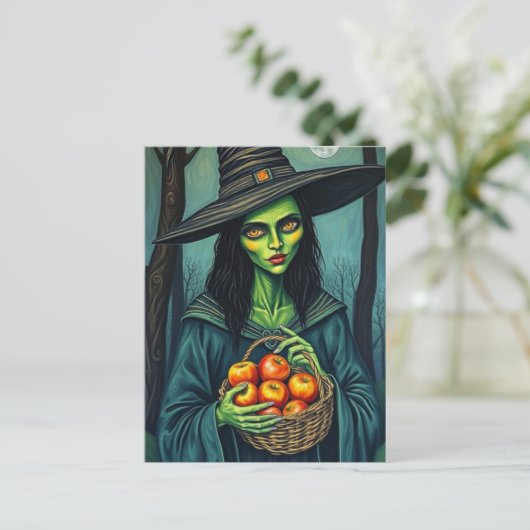 Cute Witch With Apples Briefkaart (Staand voorkant)