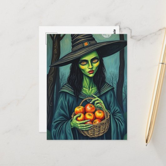 Cute Witch With Apples Briefkaart (Voorkant / Achterkant in situ)