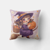 Cute Witch with Pumpkin Halloween Pillow Kussen (Achterkant)