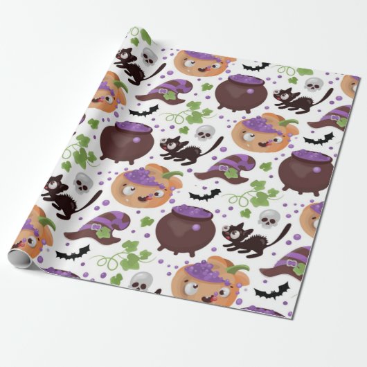 Cute Witches Brew Halloween Pattern Cadeaupapier (Uitgerold)