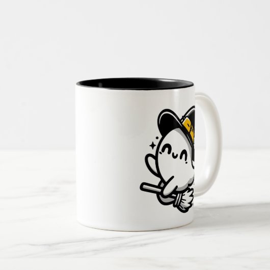 Cute Witchy Ghost on Broom Halloween Mug | Two-Sid (Devant droit)
