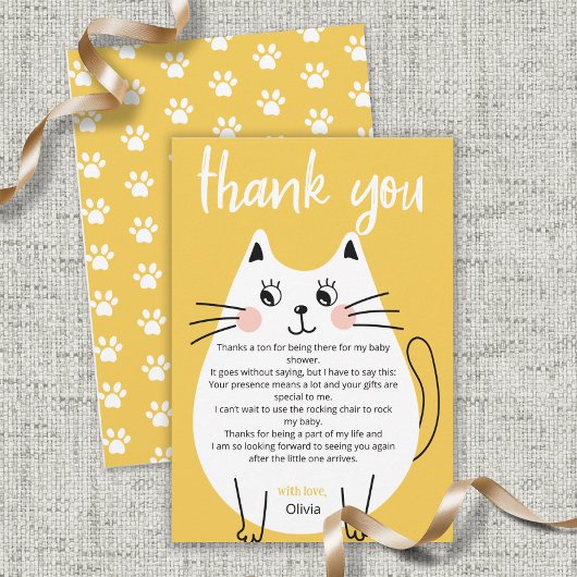 Cute Wite Kitty Chat Baby shower merci