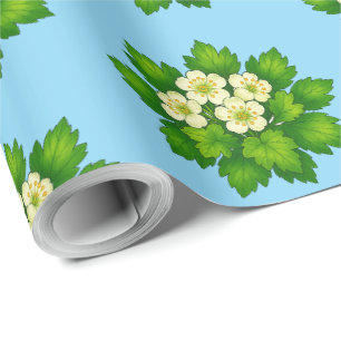 Cute witte bloemen en groene bladeren Inpakpapier