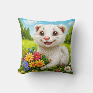 Cute Witte Fret Bloementuin Decoratie Kussen