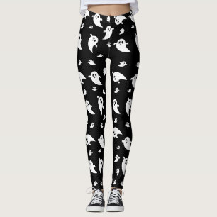 Cute Witte Geestvormen Patroon Zwart Halloween Leggings