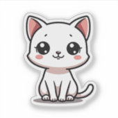 Cute Witte Katje Sticker – Grote Ogen (Voorkant)
