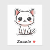 Cute Witte Katje Sticker – Grote Ogen (Vel)