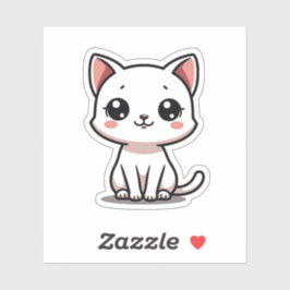 Cute Witte Katje Sticker – Grote Ogen