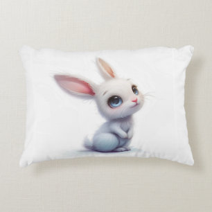 Cute Witte Konijn met Grote Blauwe Ogen Accent Kussen