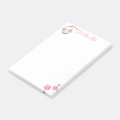 Cute witte muis & roze bloemen op wit post-it® notes (Schuin)