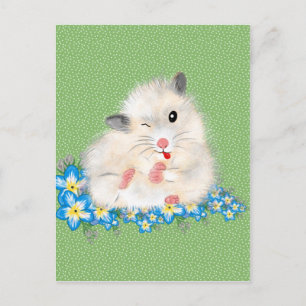 Cute witte Syrische hamster accessoires, groene po Briefkaart