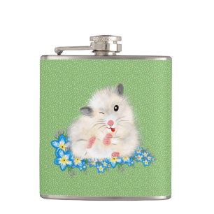 Cute witte Syrische hamster accessoires, groene po Heupfles
