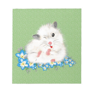Cute witte Syrische hamster accessoires, groene po Notitieblok