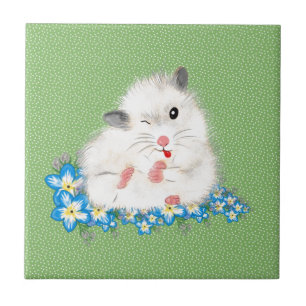 Cute witte Syrische hamster accessoires, groene po Tegeltje